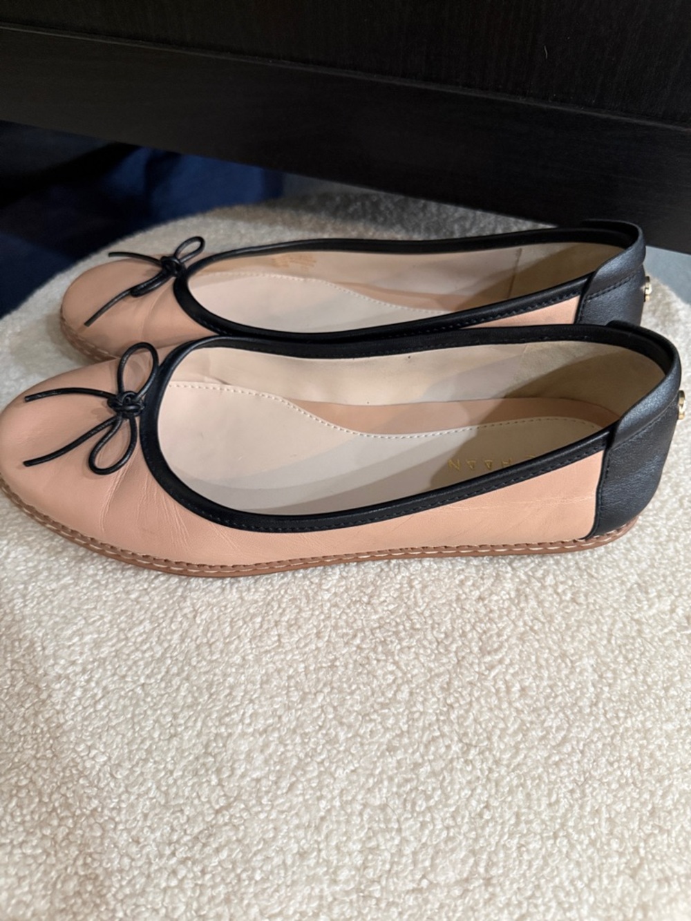 Cole Haan Pink Leather Ballet Flats with Black Trim and Bow - Picture 4 of 9